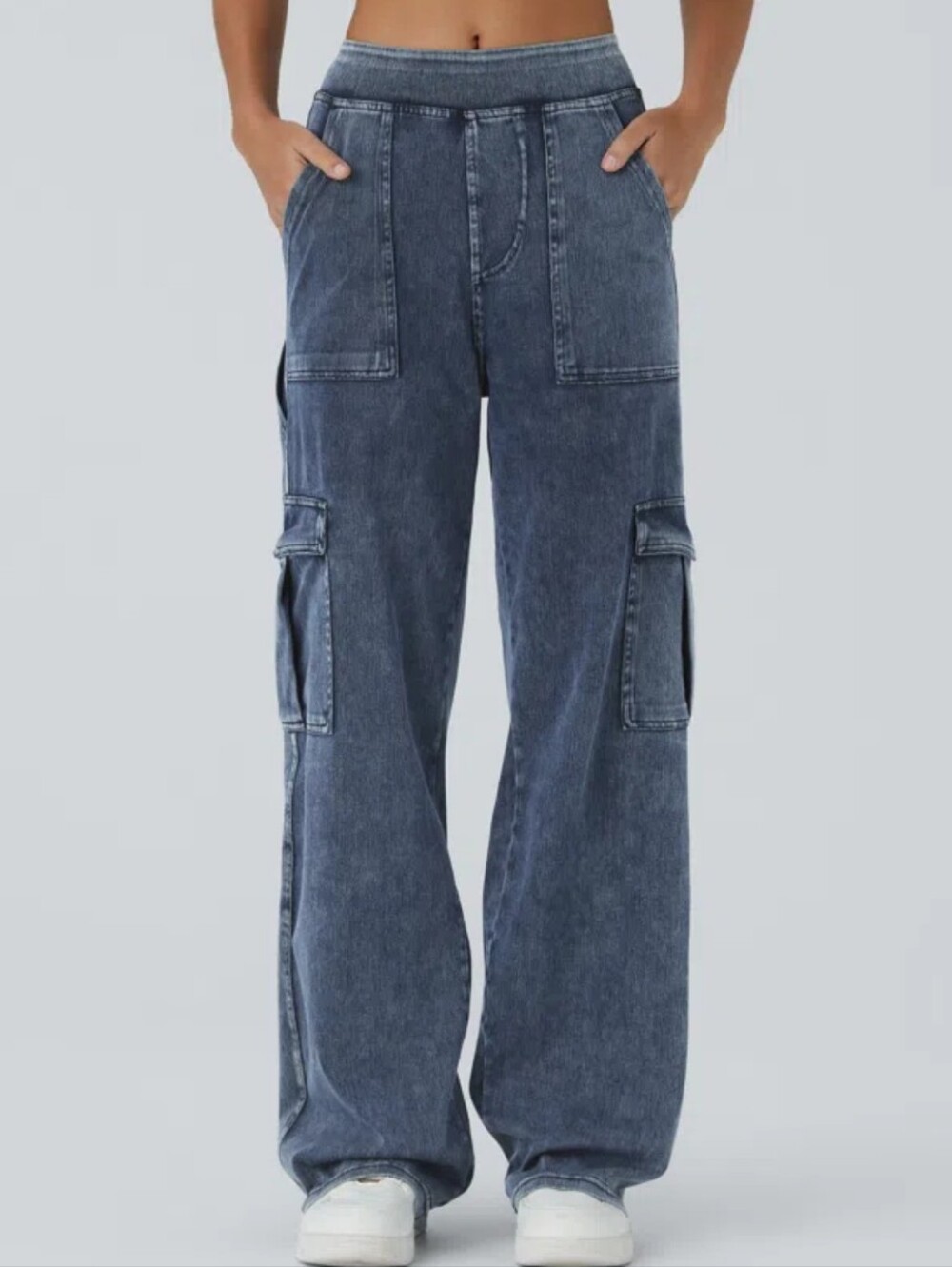 Halara Flex Mid Rise Straight Wide Leg Casual Cargo Denim Jeans